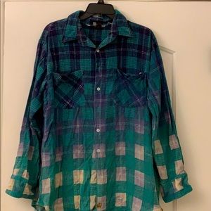 Handcrafted bleached dyed plaid shirt